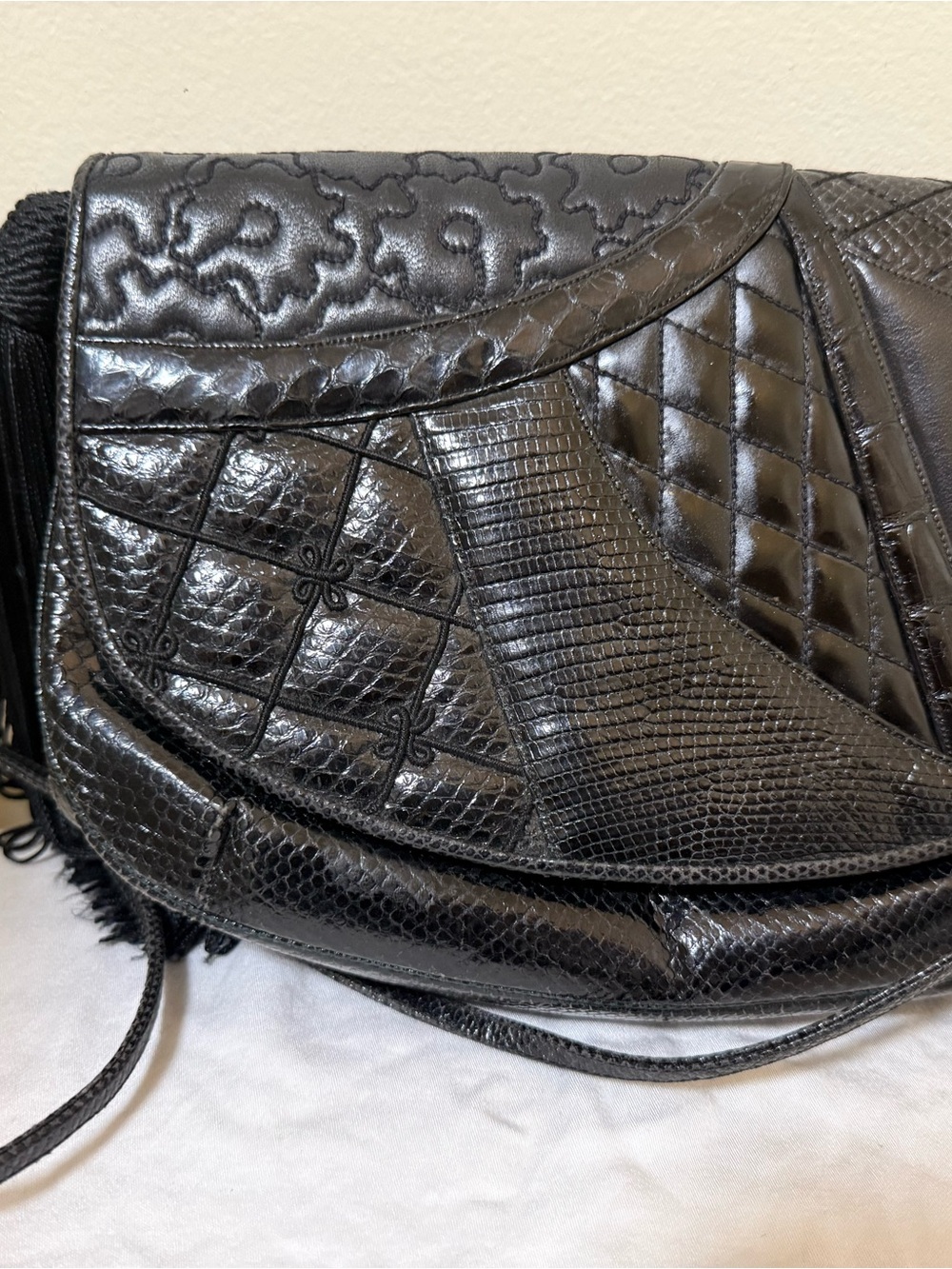 Judith Leiber Black Quilted & Embossed Leather Shoulder Bag